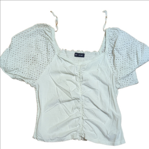 Gap White Eyelet Puff Sleeve Smocked Blouse